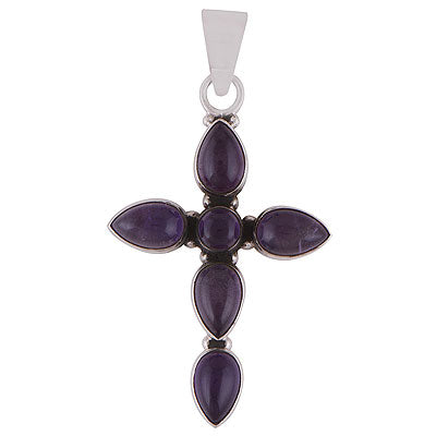 Gorgeous Gemstone made Cross Amethyst Pear,Round Shape 925 Sterling Solid Silver Pendant - R8400018-39