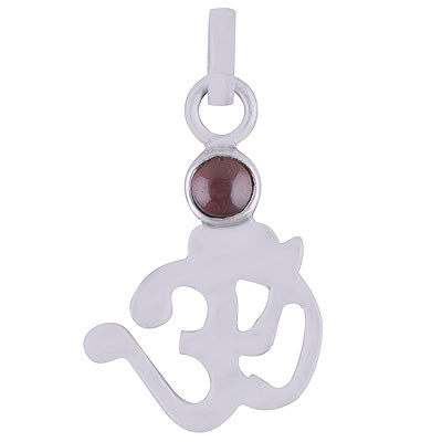 Gorgeous OM with Gemstone Garnet Round Shape 925 Sterling Solid Silver Pendant - R8400018-4