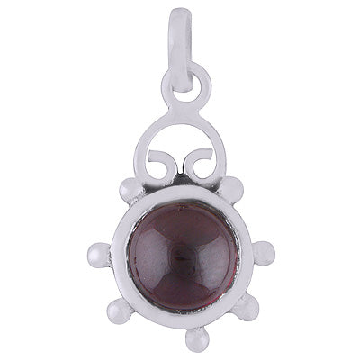 Beautiful Rawa Around Garnet Round Shape 925 Sterling Solid Silver Pendant - R8400018-5