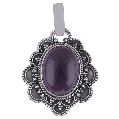 Stunning Rawa & Wire Work Around Amethyst Oval Shape 925 Sterling Solid Silver Pendant - R8400019-1