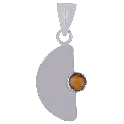 Beautiful D-shape with Gemstone Tiger's Eye Round Shape 925 Sterling Solid Silver Pendant - R8400019-10