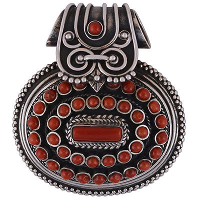 Beautiful Abstract design loaded with Gemstones Coral Oval,Round Shape 925 Sterling Solid Silver Pendant - R8400021-17