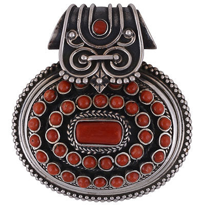 Beautiful Abstract design loaded with Gemstones Coral Oval,Round Shape 925 Sterling Solid Silver Pendant - R8400021-18