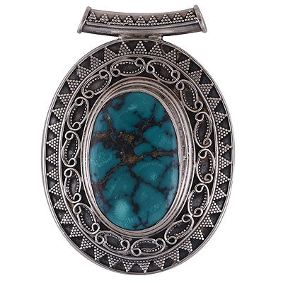 Authentic Rawa & Wire Handwork Around Turquoise Oval Shape 925 Sterling Solid Silver Pendant - R8400021-20