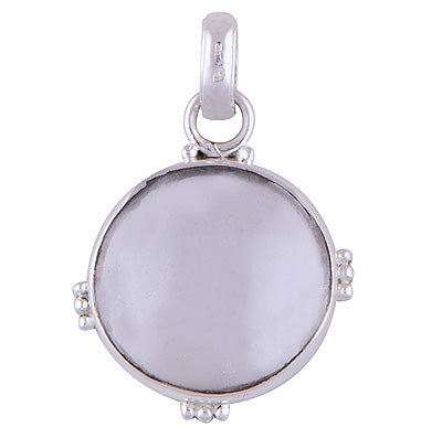 Minimal Rawa Work Around Gemstone Crystal Round Shape 925 Sterling Solid Silver Pendant - R8400022-10