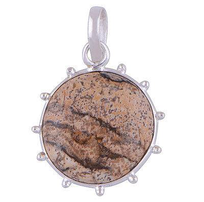 Gorgeous Rawa Work Around Gemstone Picture Jasper Round Shape 925 Sterling Solid Silver Pendant - R8400022-11