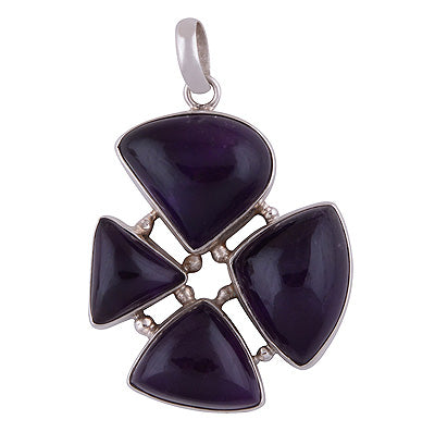 Beautiful Abstract Of Gemstones Amethyst Fancy Shape 925 Sterling Solid Silver Pendant - R8400023-12