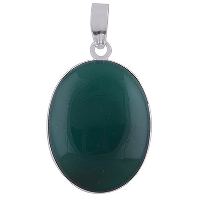 Plain Seated Beautiful Gemstone Green Onyx Oval Shape 925 Sterling Solid Silver Pendant - R8400023-17