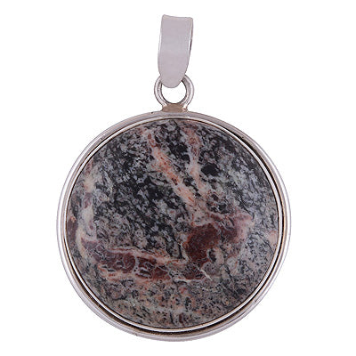 Beautiful Plain Seated Gemstone Leopard Skin Jasper Round Shape 925 Sterling Solid Silver Pendant - R8400023-2