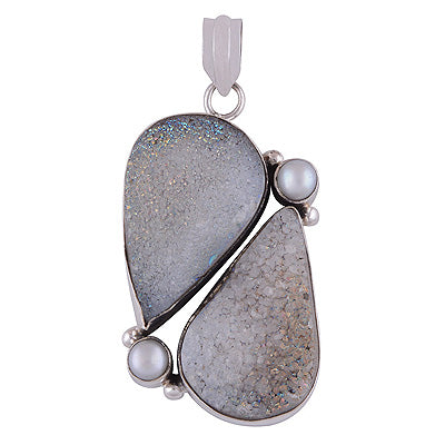 Gorgeous Gemstone Abstract Drusy,Pearl Round,Pear Shape 925 Sterling Solid Silver Pendant - R8400024-3