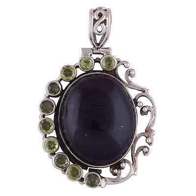 Gorgeous Two Sides Of Gemstone Amethyst,Peridot Round,Oval Shape 925 Sterling Solid Silver Pendant - R8400024-5