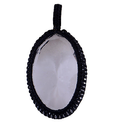 Authentic Thread Braided Setting Around Crystal Oval Shape Thread Pendant - R8400025-3