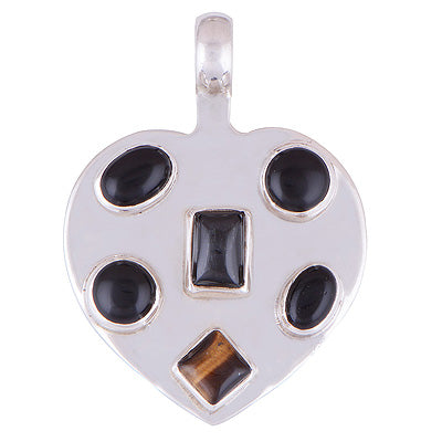 Beautiful Heart Tiger's Eye,Black Onyx Irregular Shape 925 Sterling Solid Silver Pendant - R8400026-10