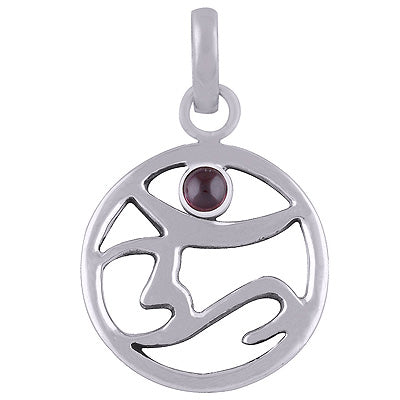 Beautiful Om with Gemstone Garnet Round Shape 925 Sterling Solid Silver Pendant - R8400026-3