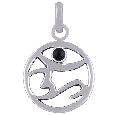 Beautiful Om with Gemstone Black Onyx Round Shape 925 Sterling Solid Silver Pendant - R8400026-4