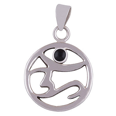 Beautiful Om with Gemstone Black Onyx Round Shape 925 Sterling Solid Silver Pendant - R8400026-5