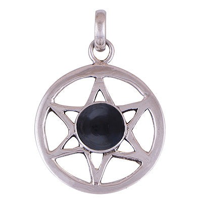 Beautiful Om with Gemstone Gun Metal Round Shape 925 Sterling Solid Silver Pendant - R8400026-6
