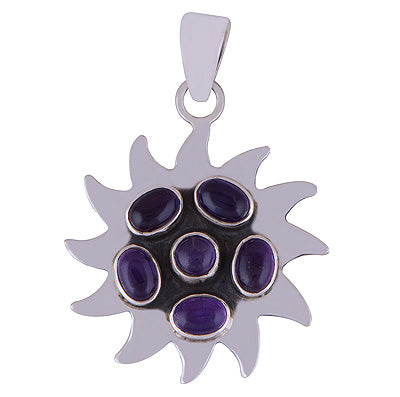 Gorgeous Sun out of Gemstone Cluster Amethyst Round,Oval Shape 925 Sterling Solid Silver Pendant - R8400026-7