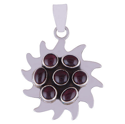 Gorgeous Sun out of Gemstone Cluster Garnet Round,Oval Shape 925 Sterling Solid Silver Pendant - R8400026-8