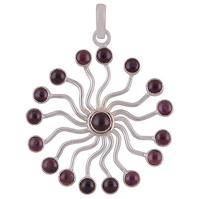 Stunning Unique Handmade Loaded with Gemstone Garnet Round Shape 925 Sterling Solid Silver Pendant - R8400027-11