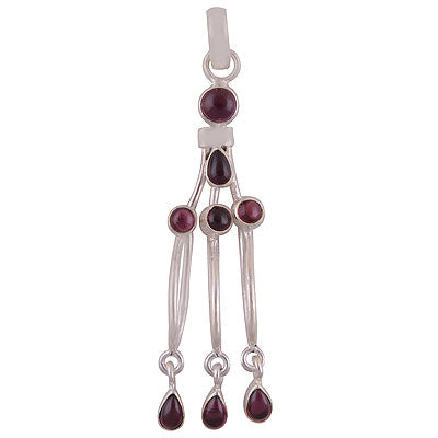 Magnificent Unique Handmade Loaded with Gemstone Garnet Round,Pear Shape 925 Sterling Solid Silver Pendant - R8400027-13