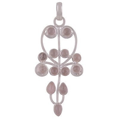 Magnificent Unique Handmade Loaded with Gemstone Rose Quartz Round,Pear Shape 925 Sterling Solid Silver Pendant - R8400027-23