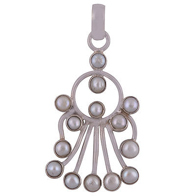 Gorgeous Unique Handmade Loaded with Gemstone Pearl Round Shape 925 Sterling Solid Silver Pendant - R8400027-24