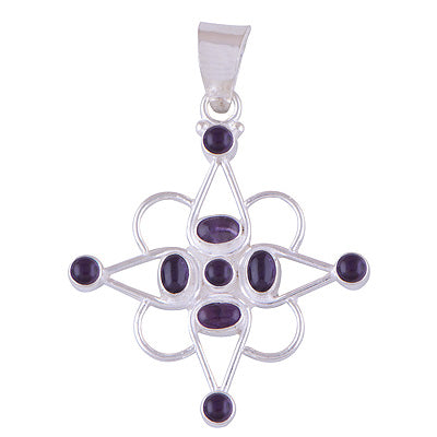Beautiful Star Pattern Loaded with Gemstones Amethyst Round,Oval Shape 925 Sterling Solid Silver Pendant - R8400027-3