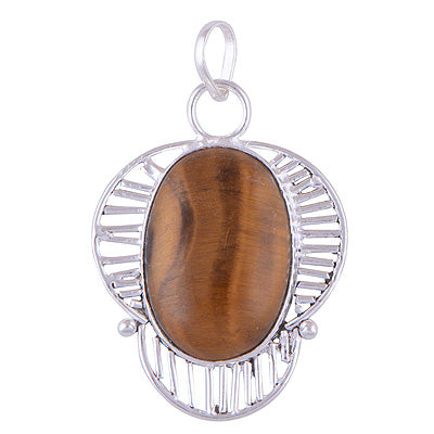 Gorgeous Handwork Texture Around Tiger's Eye Oval Shape 925 Sterling Solid Silver Pendant - R8400027-5