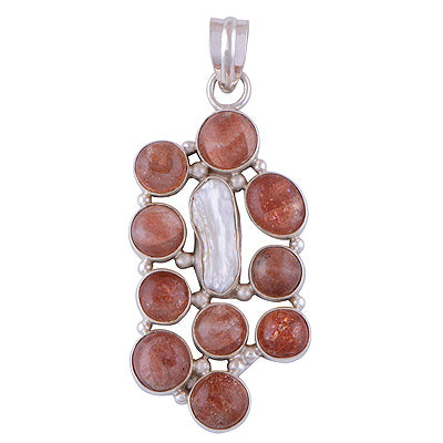Beautiful Gemstones Sun Stone,Shell Round,Oval Shape 925 Sterling Solid Silver Pendant - R8400028-10