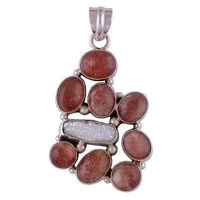Beautiful Gemstones Sun Stone,Shell Round,Oval Shape 925 Sterling Solid Silver Pendant - R8400028-13