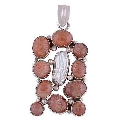 Beautiful Gemstones Sun Stone,Shell Round,Oval Shape 925 Sterling Solid Silver Pendant - R8400028-14
