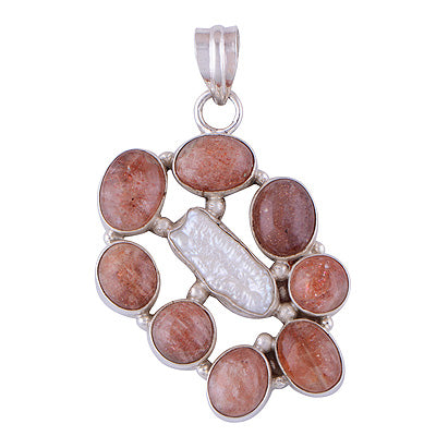 Beautiful Gemstones Sun Stone,Shell Round,Oval Shape 925 Sterling Solid Silver Pendant - R8400028-5