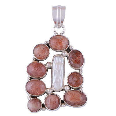 Beautiful Gemstones Sun Stone,Shell Round,Oval Shape 925 Sterling Solid Silver Pendant - R8400028-6