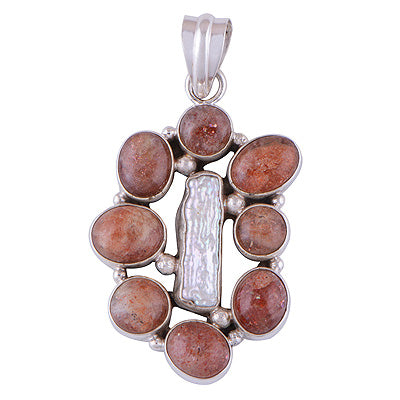 Beautiful Gemstones Sun Stone,Shell Round,Oval Shape 925 Sterling Solid Silver Pendant - R8400028-8
