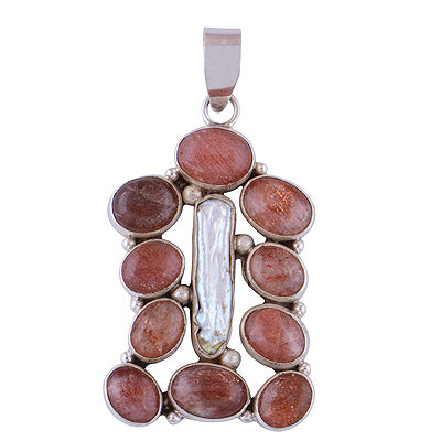 Beautiful Gemstones Sun Stone,Shell Oval Shape 925 Sterling Solid Silver Pendant - R8400028-9