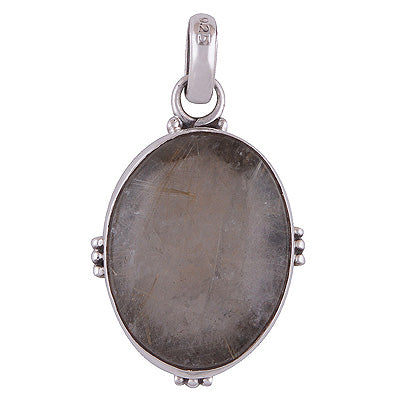 Beautiful Rawa Work Around Golden Rutile Oval Shape 925 Sterling Solid Silver Pendant - R8400029-10