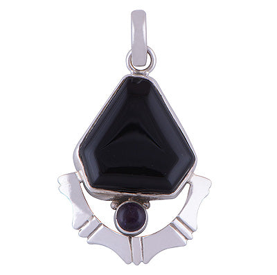 Uniquely Designed Amethyst,Black Onyx Fancy Shape 925 Sterling Solid Silver Pendant - R8400029-15