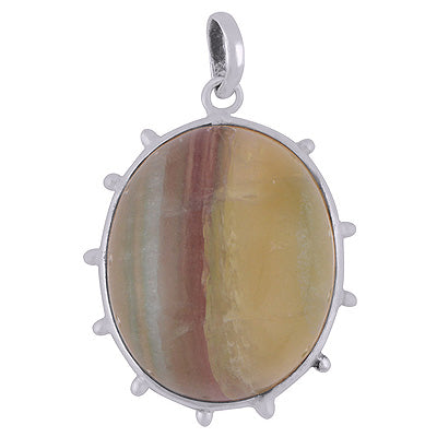 Gorgeous Rawa Work Around Fluorite Oval Shape 925 Sterling Solid Silver Pendant - R8400029-17