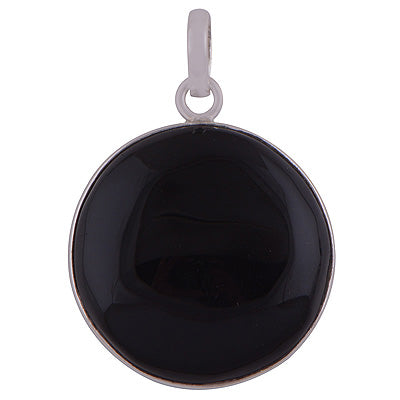 Beautiful Plain Seated Black Onyx Round Shape 925 Sterling Solid Silver Pendant - R8400029-28