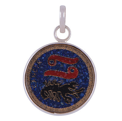 Gorgeous Gemstone Art On Lapis,Coral,Black Onyx,Crystal Round Shape 925 Sterling Solid Silver Pendant - R8400030-3