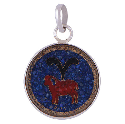 Gorgeous Gemstone Art On Lapis,Coral,Black Onyx,Crystal Round Shape 925 Sterling Solid Silver Pendant - R8400030-4