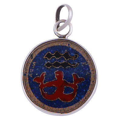 Gorgeous Gemstone Art On Lapis,Coral,Black Onyx,Crystal Round Shape 925 Sterling Solid Silver Pendant - R8400030-5