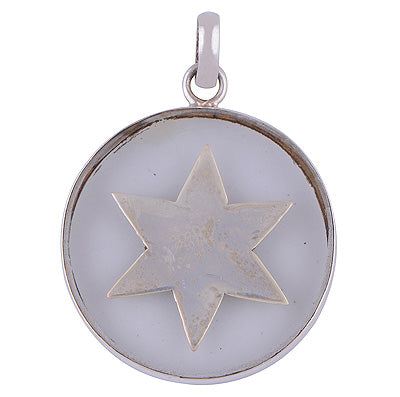 Beautiful Star In the Centre Crystal Round Shape 925 Sterling Solid Silver Pendant - R8400030-9