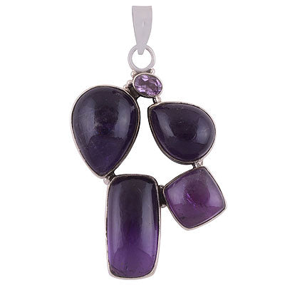 Stunning Abstract design loaded with Gemstones Amethyst Irregular Shape 925 Sterling Solid Silver Pendant - R8400031-2
