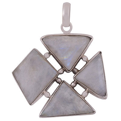 Beautiful Abstract design loaded with Gemstones Rainbow Moonstone Irregular Shape 925 Sterling Solid Silver Pendant - R8400031-4