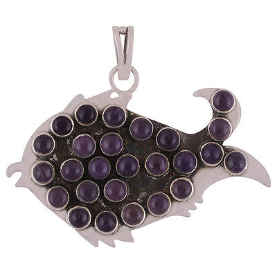 Alluring Fish Loaded with Gemstone Amethyst Irregular Shape 925 Sterling Solid Silver Pendant - R8400033-1
