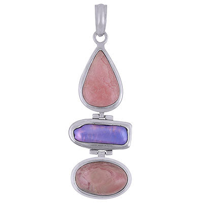 Gorgeous Abstract design loaded with Gemstones Rhodochrosite,Shell Irregular Shape 925 Sterling Solid Silver Pendant - R8400033-22