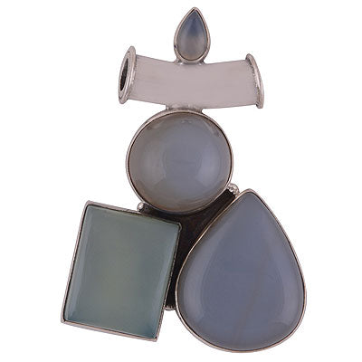Gorgeous Abstract design loaded with Gemstones Blue Chalcedony Irregular Shape 925 Sterling Solid Silver Pendant - R8400033-24