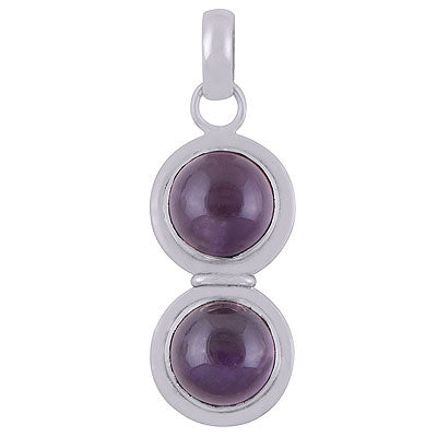 Beautiful Two Stone Amethyst Round Shape 925 Sterling Solid Silver Pendant - R8400034-1